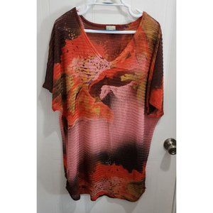 One World Beach Women's Short Sleeve Knit Swim Cover Up Dress Orange Size XL